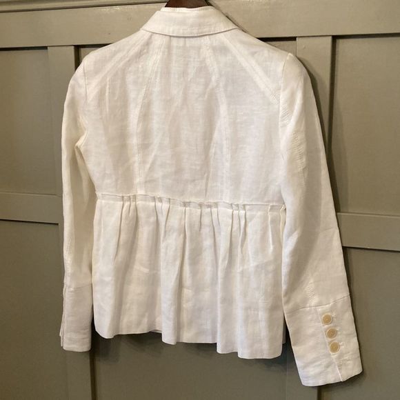 Zara 100% Linen White Button Front Pleated Blazer Jacket Size Medium - Picture 7 of 8